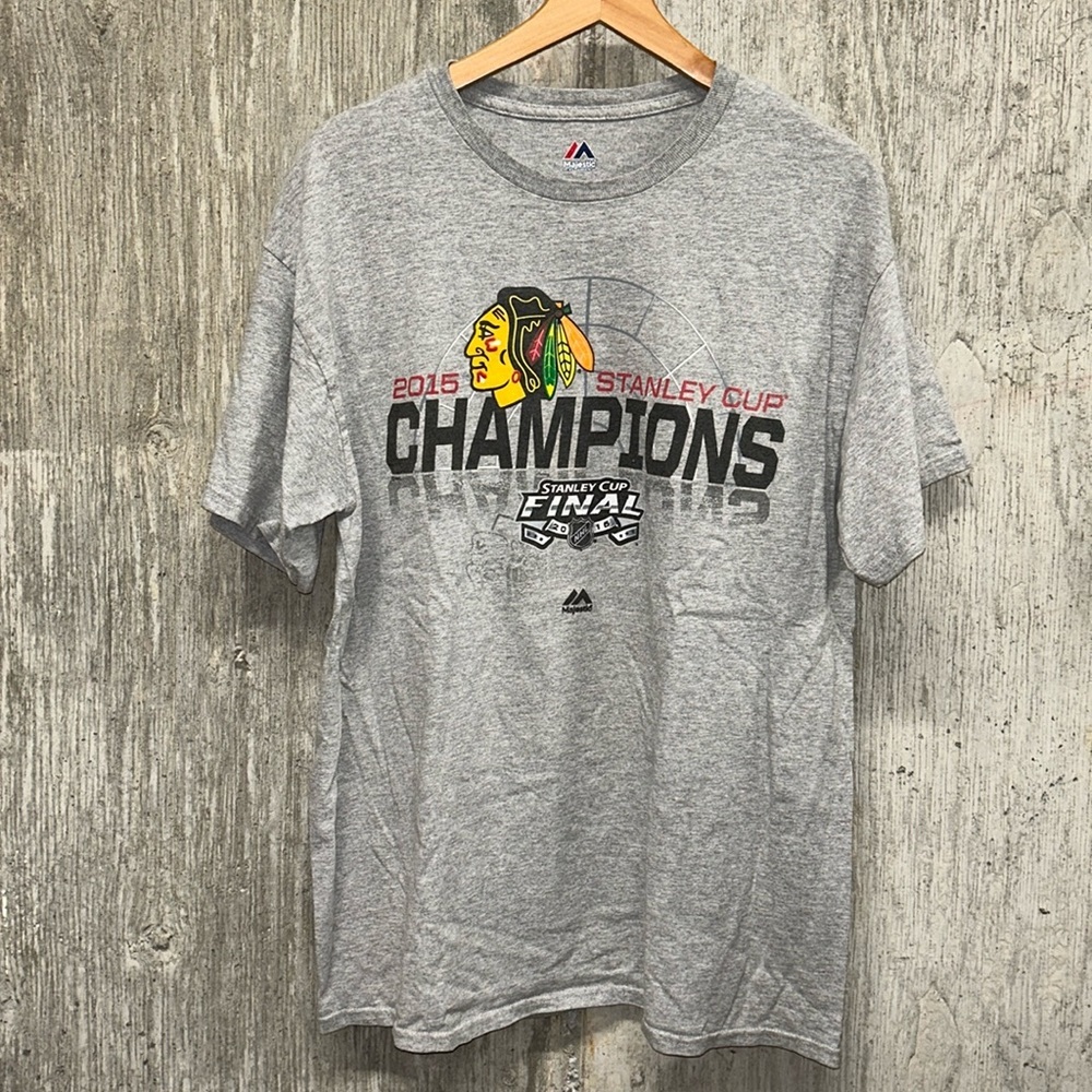 Chicago Blackhawks 2015 Stanley Cup Champions Gray T-shirt- Large